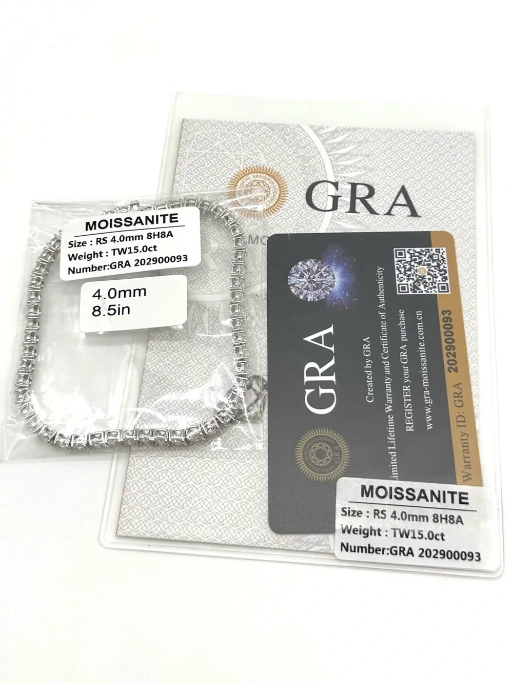 925 Silver, 15.0CTW Moissanite Tennis Bracelet - 8.5”